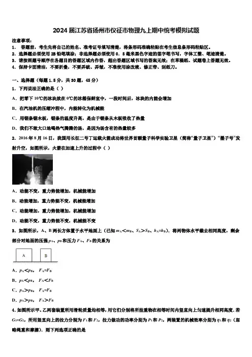 2024届江苏省扬州市仪征市物理九上期中统考模拟试题含解析