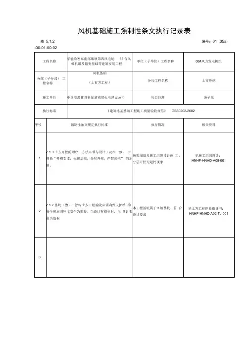 风机基础强制性条文执行记录表