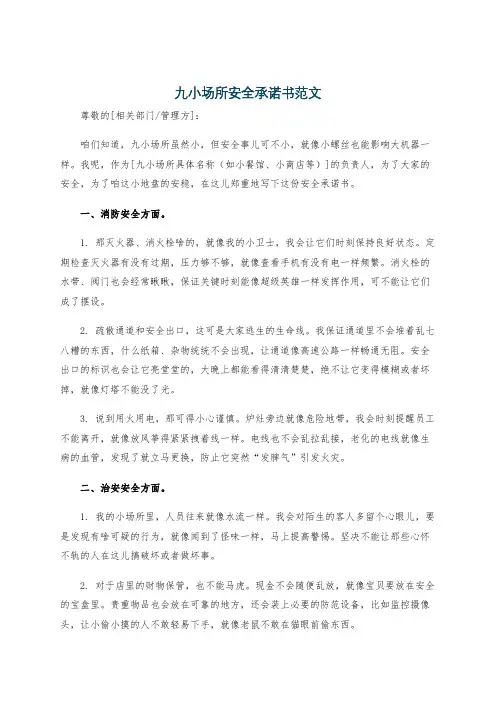 九小场所安全承诺书范文