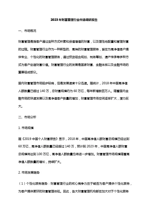 2023年财富管理行业市场调研报告