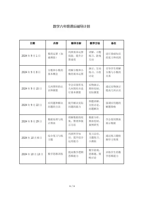 数学六年级课后辅导计划
