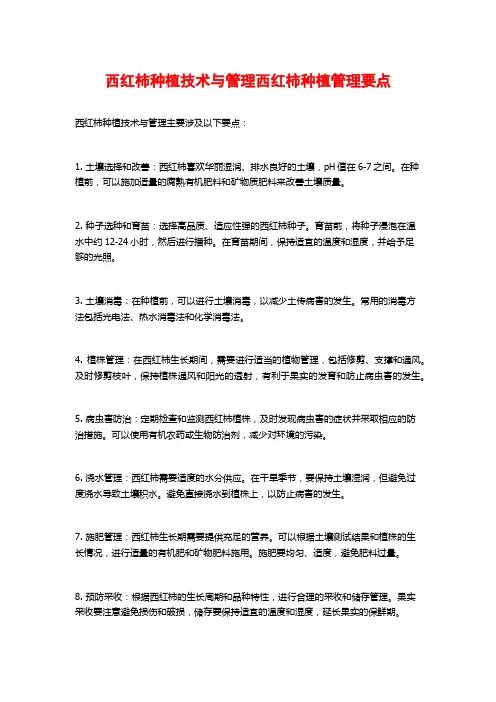 西红柿种植技术与管理西红柿种植管理要点
