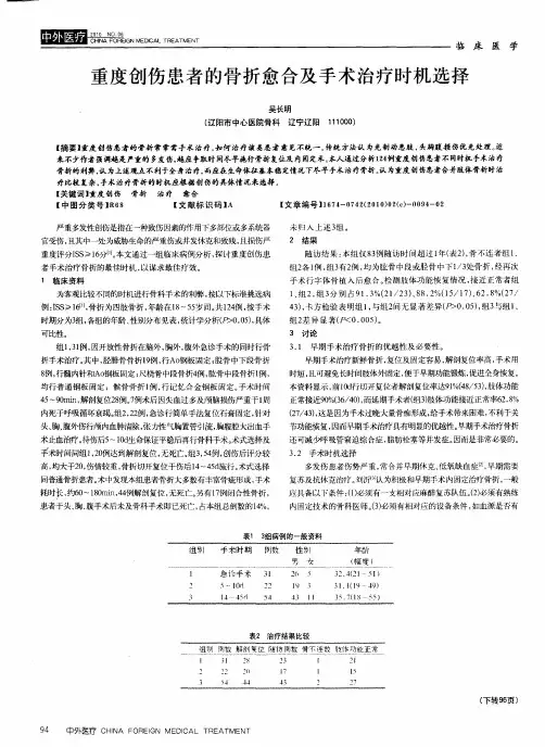 重度创伤患者的骨折愈合及手术治疗时机选择