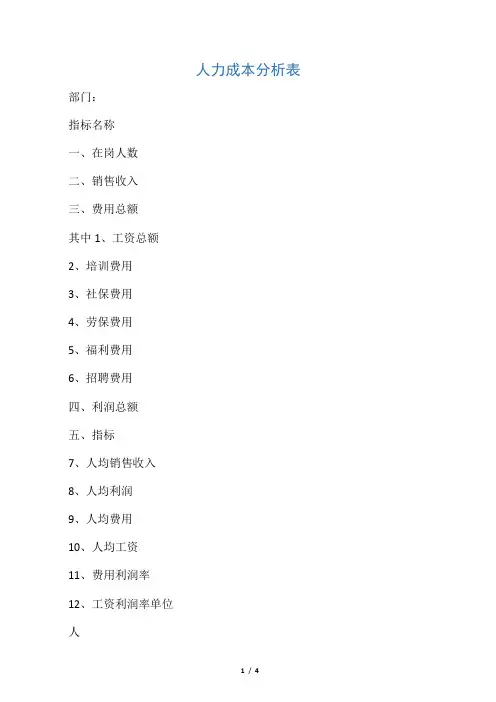 人力资源成本分析表