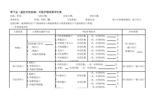 带下证(盆腔炎性疾病)中医护理效果评价表