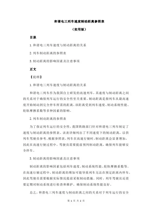 和谐电三列车速度制动距离参照表