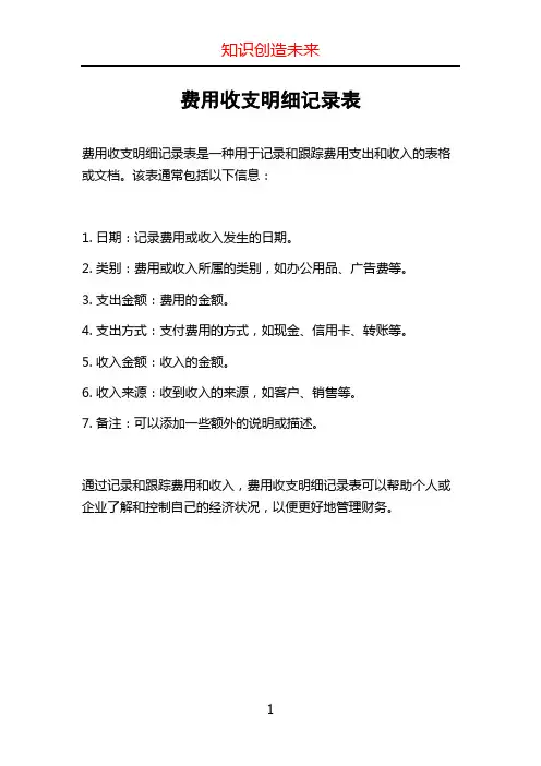 费用收支明细记录表