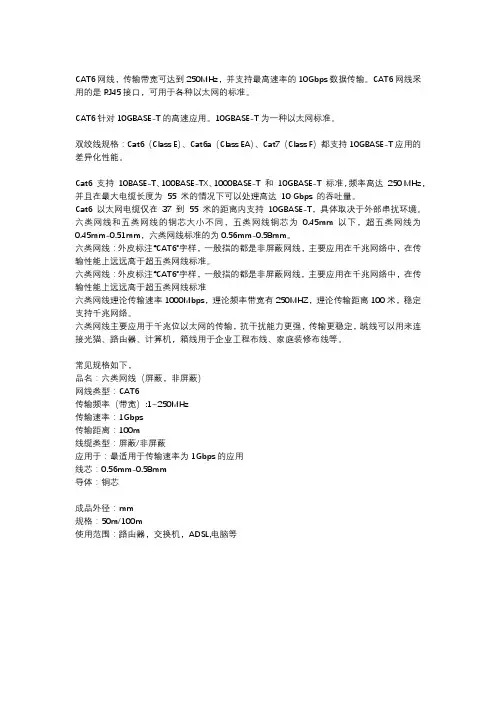 cat6 六类网线的特点