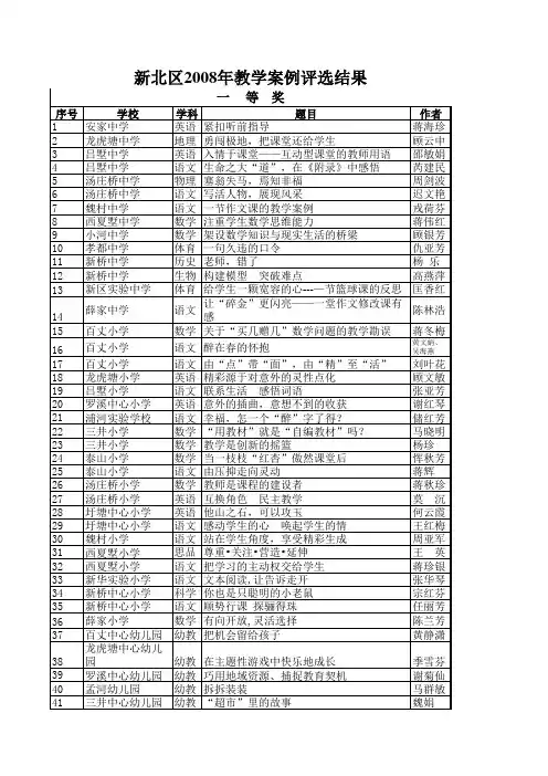 新北区2008年教学案例评选结果