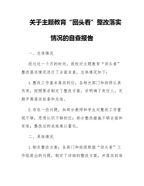 关于主题教育“回头看”整改落实情况的自查报告