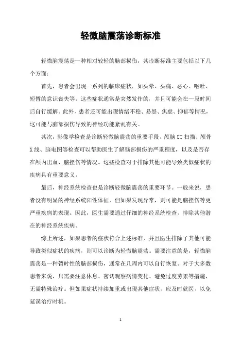 轻微脑震荡诊断标准