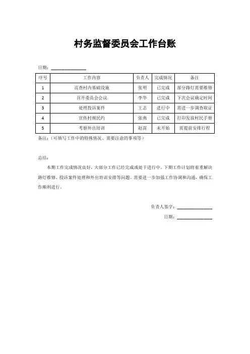 村务监督委员会工作台账范本