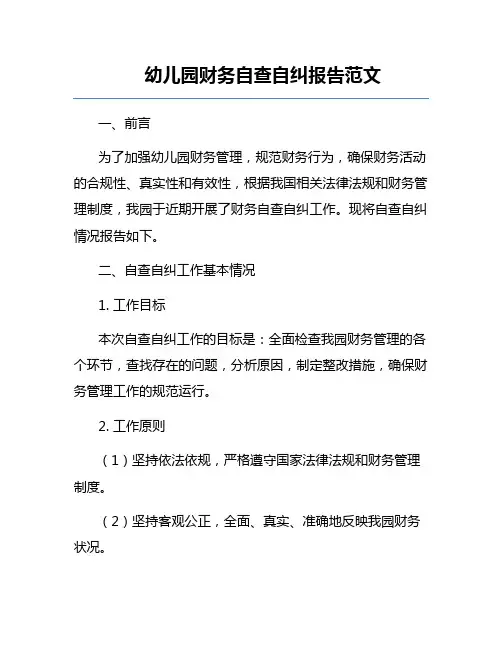幼儿园财务自查自纠报告范文