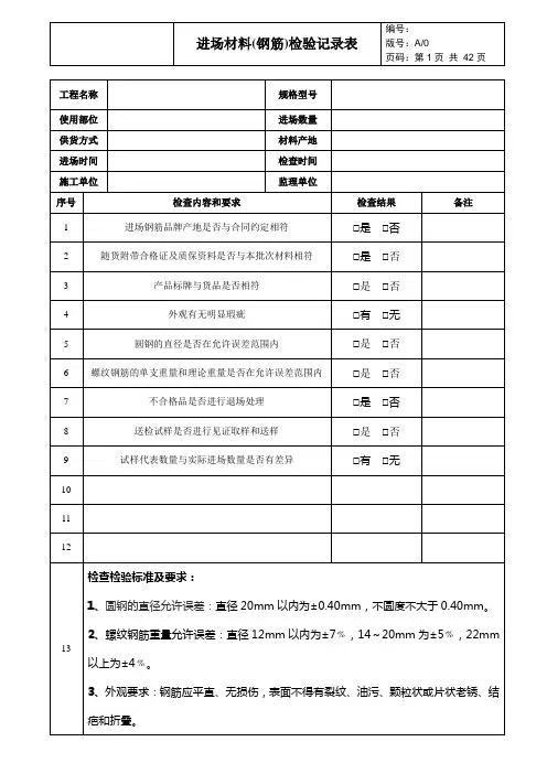 进场材料检验记录表