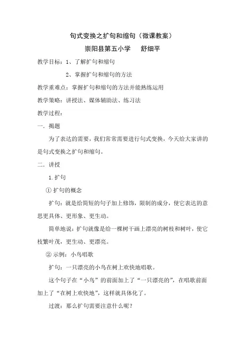 句式变换之扩句和缩句(微课教案)