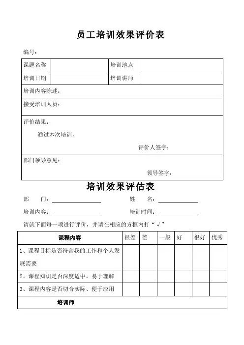 员工培训效果评价表