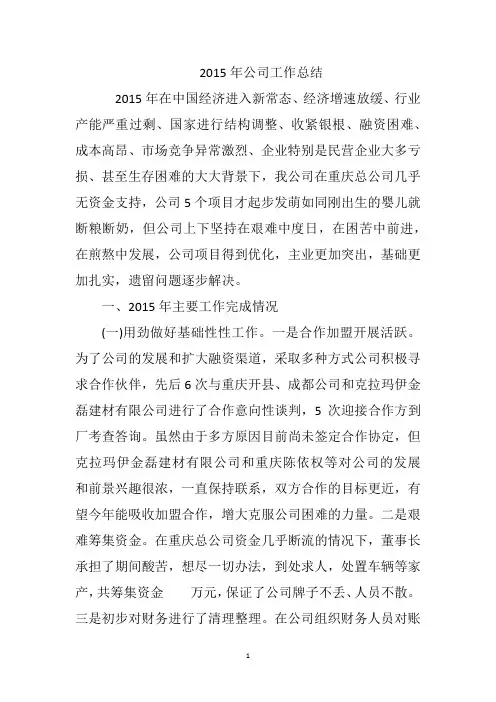 2015年公司工作总结