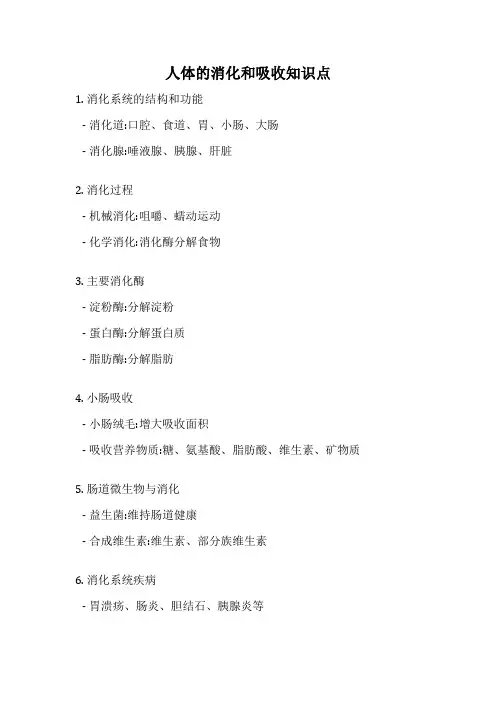 人体的消化和吸收知识点