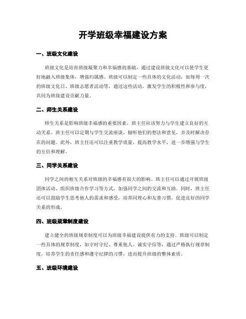 开学班级幸福建设方案