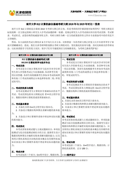 南开大学812计算机综合基础考研大纲2018年与2019年对比一览表