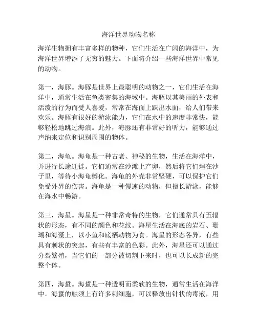 海洋世界动物名称