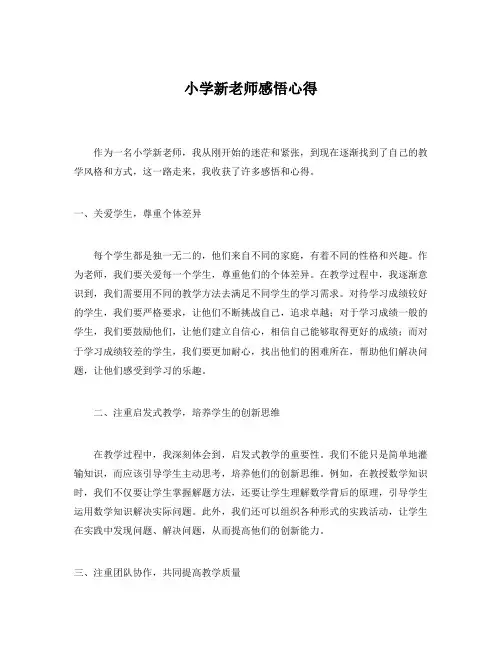 小学新老师感悟心得