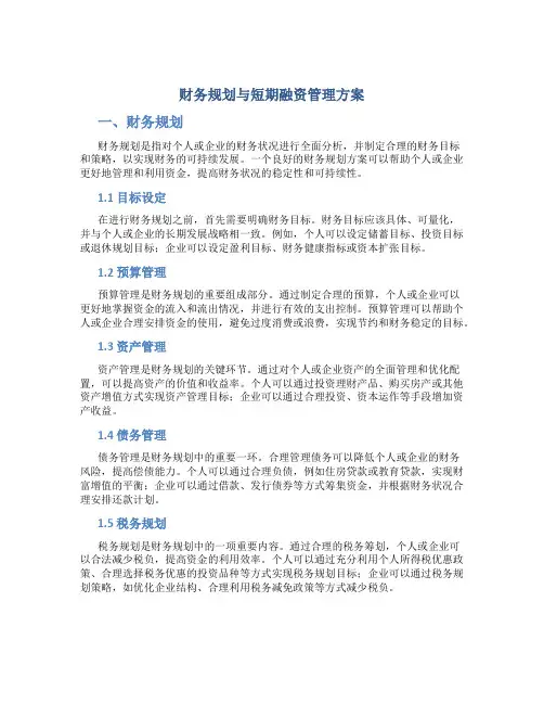 财务规划与短期融资管理方案