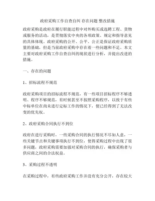 政府采购工作自查自纠 存在问题 整改措施
