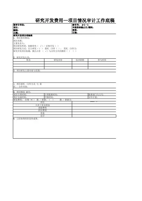 研发费加计扣除工作底稿
