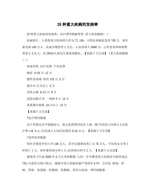 25种重大疾病的发病率