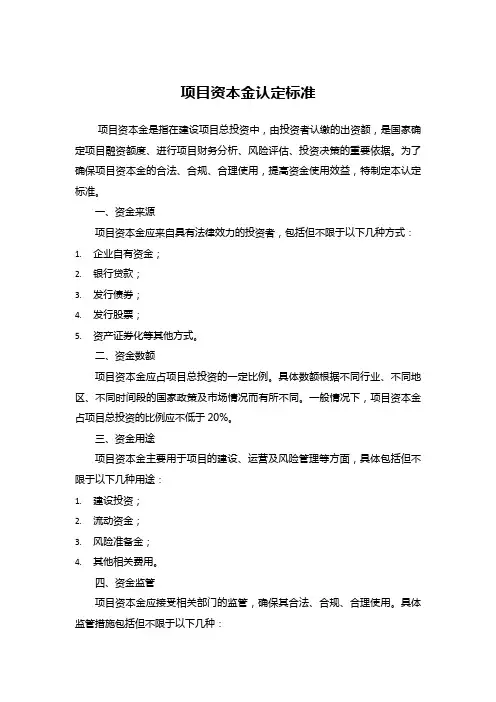 项目资本金认定标准