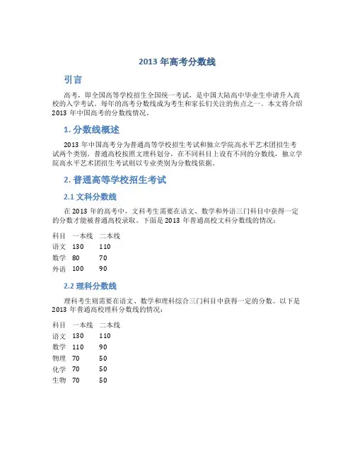 2013年高考分数线