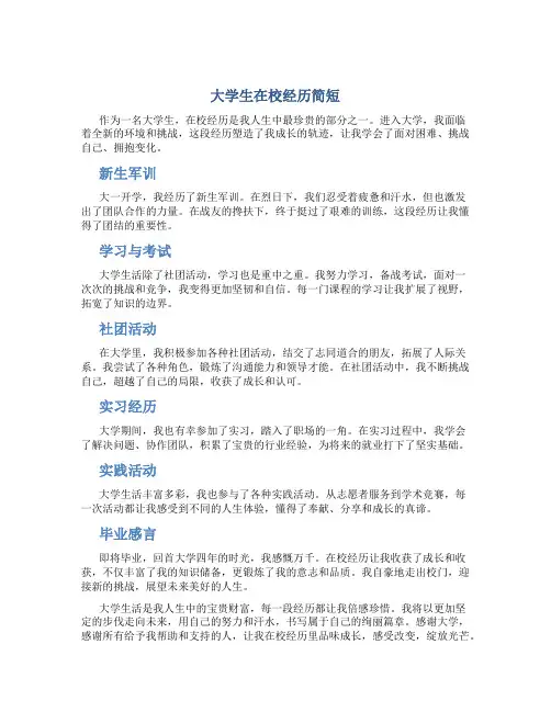 大学生在校经历简短
