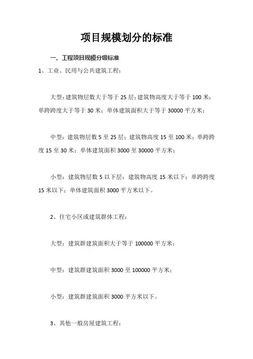 项目规模划分的标准