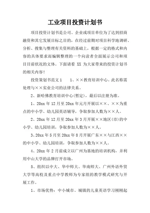 工业项目投资计划书