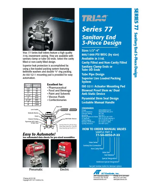 A-T Controls, Inc. 77Series螺纹管道抗静电设备说明书