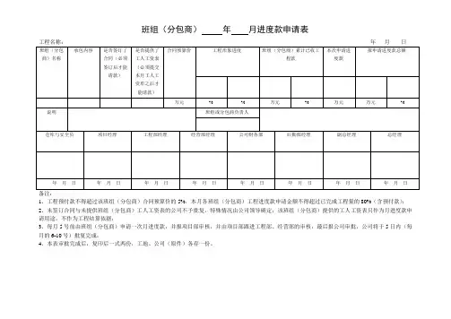 班组(分包商)进度款申请表