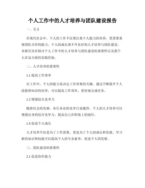 个人工作中的人才培养与团队建设报告