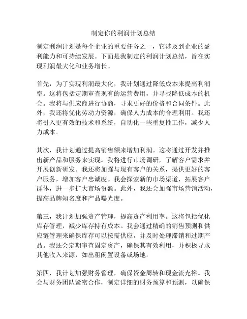 制定你的利润计划总结
