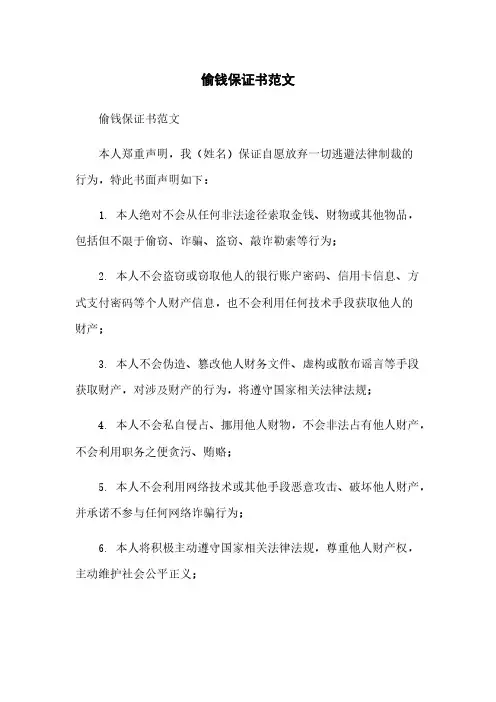 偷钱保证书范文