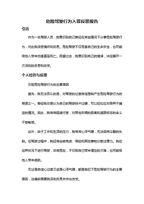 危险驾驶行为入罪反思报告
