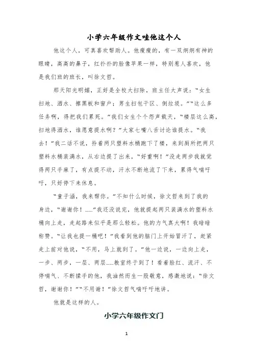 小学六年级作文哇他这个人
