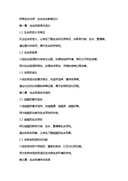 探寻生命本质：生命生命教案设计