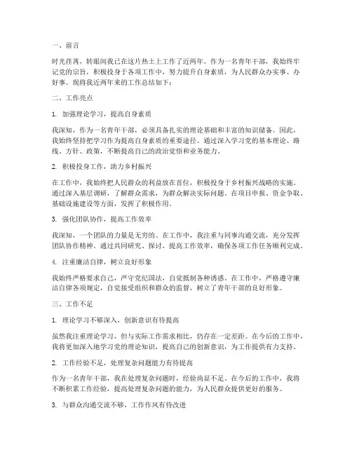 青年干部工作总结个人
