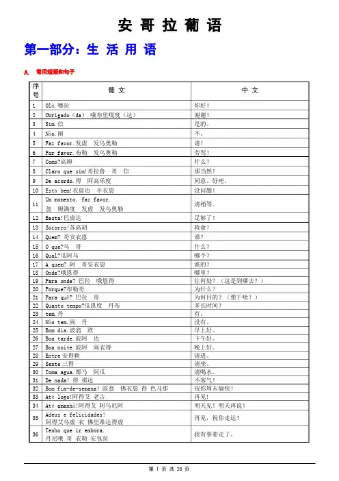 安哥拉常用葡语汇总精讲
