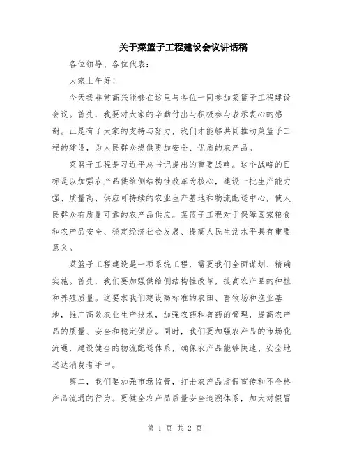 关于菜篮子工程建设会议讲话稿