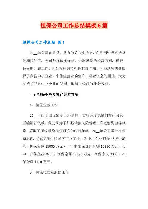 担保公司工作总结模板6篇