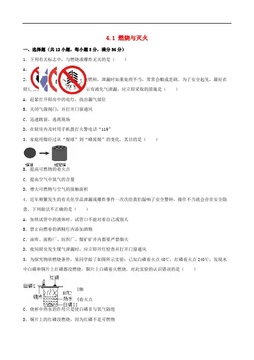 九年级化学上册4.1燃烧与灭火同步练习(含参考答案)