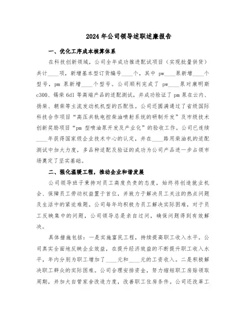2024年公司领导述职述廉报告（五篇）