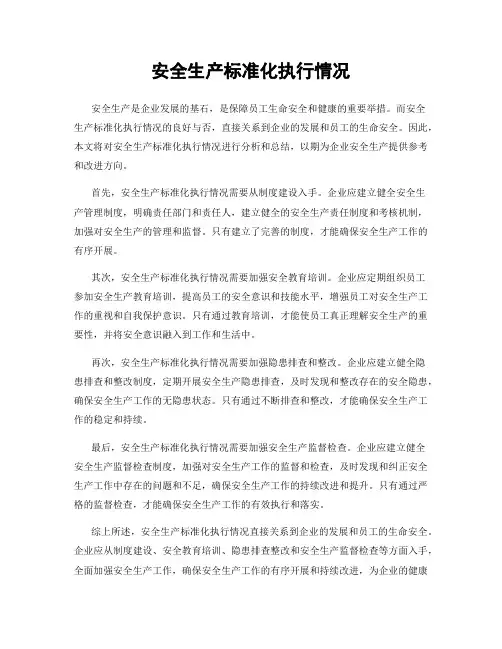 安全生产标准化执行情况